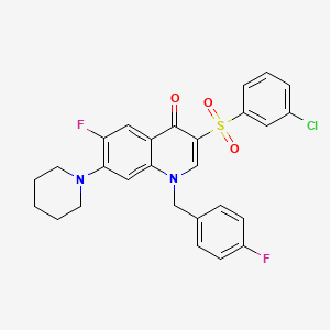 molecular formula C27H23ClF2N2O3S B2842941 3-((3-chlorophenyl)sulfonyl)-6-fluoro-1-(4-fluorobenzyl)-7-(piperidin-1-yl)quinolin-4(1H)-one CAS No. 892760-24-6