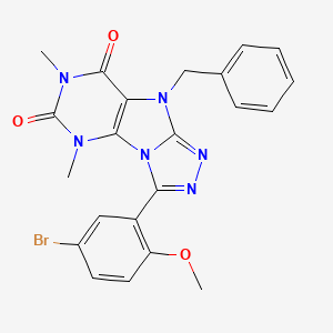 molecular formula C22H19BrN6O3 B2842945 3-(5-Bromo-2-methoxyphenyl)-5,7-dimethyl-9-benzyl-5,7,9-trihydro-1,2,4-triazol o[3,4-i]purine-6,8-dione CAS No. 921539-90-4