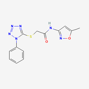 molecular formula C13H12N6O2S B2842959 N-(5-methyl-1,2-oxazol-3-yl)-2-(1-phenyltetrazol-5-yl)sulfanylacetamide CAS No. 433311-94-5