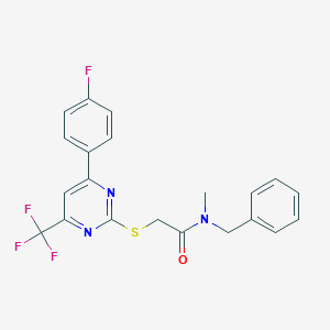 molecular formula C21H17F4N3OS B284297 N-benzyl-2-{[4-(4-fluorophenyl)-6-(trifluoromethyl)pyrimidin-2-yl]sulfanyl}-N-methylacetamide 