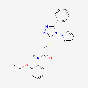 molecular formula C22H21N5O2S B2842979 N-(2-ethoxyphenyl)-2-{[5-phenyl-4-(1H-pyrrol-1-yl)-4H-1,2,4-triazol-3-yl]sulfanyl}acetamide CAS No. 898487-85-9