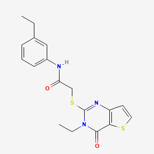 molecular formula C18H19N3O2S2 B2842985 2-[(3-ethyl-4-oxo-3,4-dihydrothieno[3,2-d]pyrimidin-2-yl)sulfanyl]-N-(3-ethylphenyl)acetamide CAS No. 892285-32-4