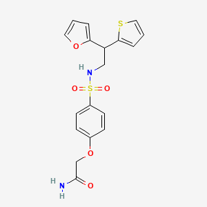 B2842991 2-(4-{[2-(Furan-2-yl)-2-(thiophen-2-yl)ethyl]sulfamoyl}phenoxy)acetamide CAS No. 2097927-29-0