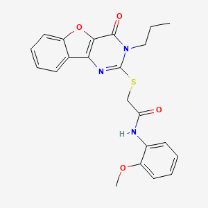 molecular formula C22H21N3O4S B2842993 N-(2-methoxyphenyl)-2-[(4-oxo-3-propyl-3,4-dihydro[1]benzofuro[3,2-d]pyrimidin-2-yl)sulfanyl]acetamide CAS No. 900003-65-8