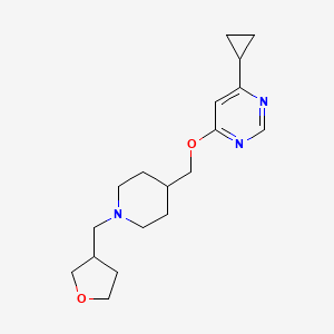 molecular formula C18H27N3O2 B2842997 4-Cyclopropyl-6-({1-[(oxolan-3-yl)methyl]piperidin-4-yl}methoxy)pyrimidine CAS No. 2320445-49-4