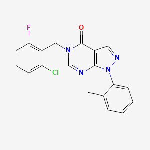 molecular formula C19H14ClFN4O B2842998 5-[(2-chloro-6-fluorophenyl)methyl]-1-(2-methylphenyl)-1H,4H,5H-pyrazolo[3,4-d]pyrimidin-4-one CAS No. 895014-64-9