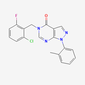 molecular formula C19H14ClFN4O B2842998 5-[(2-Chloro-6-fluorophenyl)methyl]-1-(2-methylphenyl)pyrazolo[3,4-d]pyrimidin-4-one CAS No. 895014-64-9