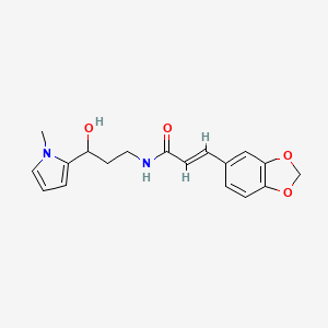 molecular formula C18H20N2O4 B2843001 (E)-3-(苯并[d][1,3]二噁杂环-5-基)-N-(3-羟基-3-(1-甲基-1H-吡咯-2-基)丙基)丙烯酰胺 CAS No. 1799261-63-4