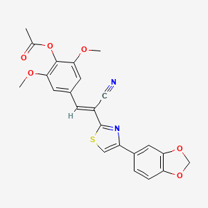 B2843011 (E)-4-(2-(4-(benzo[d][1,3]dioxol-5-yl)thiazol-2-yl)-2-cyanovinyl)-2,6-dimethoxyphenyl acetate CAS No. 683250-61-5