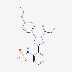 molecular formula C21H25N3O4S B2843021 N-(2-(5-(4-ethoxyphenyl)-1-propionyl-4,5-dihydro-1H-pyrazol-3-yl)phenyl)methanesulfonamide CAS No. 923107-02-2