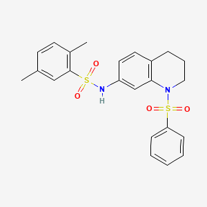 molecular formula C23H24N2O4S2 B2843028 N-[1-(benzenesulfonyl)-1,2,3,4-tetrahydroquinolin-7-yl]-2,5-dimethylbenzene-1-sulfonamide CAS No. 951572-87-5