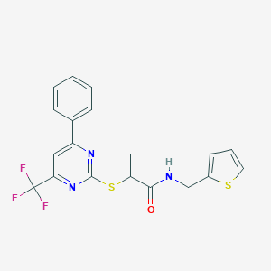 molecular formula C19H16F3N3OS2 B284303 2-{[4-PHENYL-6-(TRIFLUOROMETHYL)PYRIMIDIN-2-YL]SULFANYL}-N-[(THIOPHEN-2-YL)METHYL]PROPANAMIDE 