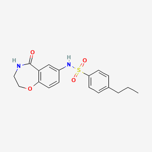 molecular formula C18H20N2O4S B2843054 N-(5-oxo-2,3,4,5-tetrahydrobenzo[f][1,4]oxazepin-7-yl)-4-propylbenzenesulfonamide CAS No. 922063-68-1