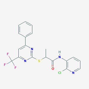 molecular formula C19H14ClF3N4OS B284307 N-(2-chloropyridin-3-yl)-2-{[4-phenyl-6-(trifluoromethyl)pyrimidin-2-yl]sulfanyl}propanamide 