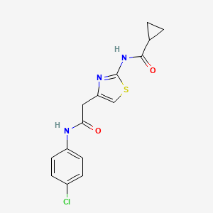 molecular formula C15H14ClN3O2S B2843105 N-(4-{[(4-chlorophenyl)carbamoyl]methyl}-1,3-thiazol-2-yl)cyclopropanecarboxamide CAS No. 923164-56-1