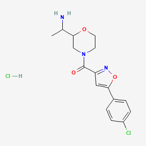 molecular formula C16H19Cl2N3O3 B2843115 [2-(1-Aminoethyl)morpholin-4-yl]-[5-(4-chlorophenyl)-1,2-oxazol-3-yl]methanone;hydrochloride CAS No. 2418643-96-4
