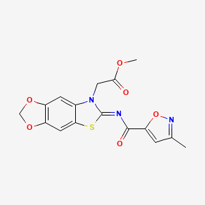 molecular formula C16H13N3O6S B2843120 methyl 2-[6-(3-methyl-1,2-oxazole-5-carbonyl)imino-[1,3]dioxolo[4,5-f][1,3]benzothiazol-7-yl]acetate CAS No. 953145-34-1