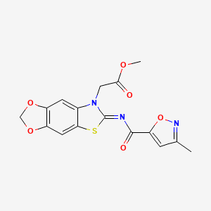 molecular formula C16H13N3O6S B2843120 (E)-methyl 2-(6-((3-methylisoxazole-5-carbonyl)imino)-[1,3]dioxolo[4',5':4,5]benzo[1,2-d]thiazol-7(6H)-yl)acetate CAS No. 953145-34-1