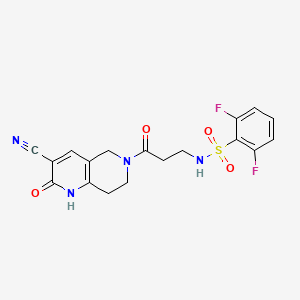 molecular formula C18H16F2N4O4S B2843134 N-(3-(3-cyano-2-oxo-1,2,7,8-tetrahydro-1,6-naphthyridin-6(5H)-yl)-3-oxopropyl)-2,6-difluorobenzenesulfonamide CAS No. 2034306-37-9