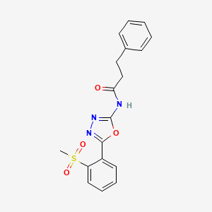 molecular formula C18H17N3O4S B2843153 N-[5-(2-methanesulfonylphenyl)-1,3,4-oxadiazol-2-yl]-3-phenylpropanamide CAS No. 886924-94-3