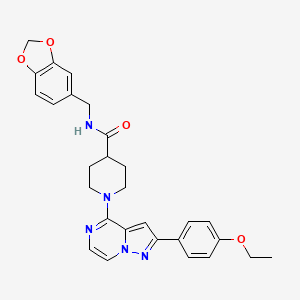 molecular formula C28H29N5O4 B2843156 N-[(2H-1,3-benzodioxol-5-yl)methyl]-1-[2-(4-ethoxyphenyl)pyrazolo[1,5-a]pyrazin-4-yl]piperidine-4-carboxamide CAS No. 1111421-51-2