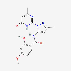 molecular formula C18H19N5O4 B2843177 2,4-dimethoxy-N-(3-methyl-1-(4-methyl-6-oxo-1,6-dihydropyrimidin-2-yl)-1H-pyrazol-5-yl)benzamide CAS No. 1004637-80-2