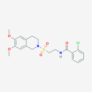 molecular formula C20H23ClN2O5S B2843179 2-chloro-N-(2-((6,7-dimethoxy-3,4-dihydroisoquinolin-2(1H)-yl)sulfonyl)ethyl)benzamide CAS No. 921926-95-6