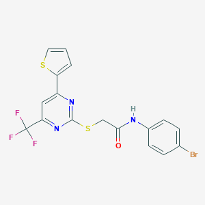 molecular formula C17H11BrF3N3OS2 B284324 N-(4-bromophenyl)-2-{[4-(thiophen-2-yl)-6-(trifluoromethyl)pyrimidin-2-yl]sulfanyl}acetamide 