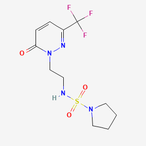 molecular formula C11H15F3N4O3S B2843277 N-{2-[6-oxo-3-(trifluoromethyl)-1,6-dihydropyridazin-1-yl]ethyl}pyrrolidine-1-sulfonamide CAS No. 2415473-09-3