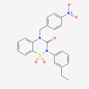 molecular formula C22H19N3O5S B2843313 2-(3-ethylphenyl)-4-(4-nitrobenzyl)-2H-benzo[e][1,2,4]thiadiazin-3(4H)-one 1,1-dioxide CAS No. 933026-28-9