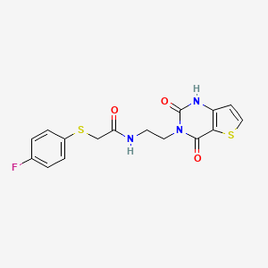 molecular formula C16H14FN3O3S2 B2843332 N-(2-(2,4-dioxo-1,2-dihydrothieno[3,2-d]pyrimidin-3(4H)-yl)ethyl)-2-((4-fluorophenyl)thio)acetamide CAS No. 1904207-77-7
