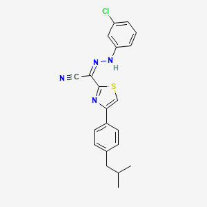 molecular formula C21H19ClN4S B2843340 (Z)-N'-(3-chlorophenyl)-4-(4-isobutylphenyl)thiazole-2-carbohydrazonoyl cyanide CAS No. 477190-22-0