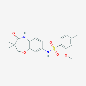 molecular formula C20H24N2O5S B2843344 N-(3,3-dimethyl-4-oxo-2,3,4,5-tetrahydrobenzo[b][1,4]oxazepin-8-yl)-2-methoxy-4,5-dimethylbenzenesulfonamide CAS No. 922051-24-9