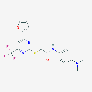 molecular formula C19H17F3N4O2S B284338 N-[4-(dimethylamino)phenyl]-2-{[4-(furan-2-yl)-6-(trifluoromethyl)pyrimidin-2-yl]sulfanyl}acetamide 