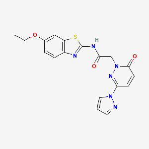 molecular formula C18H16N6O3S B2843380 N-(6-ethoxybenzo[d]thiazol-2-yl)-2-(6-oxo-3-(1H-pyrazol-1-yl)pyridazin-1(6H)-yl)acetamide CAS No. 1334372-06-3