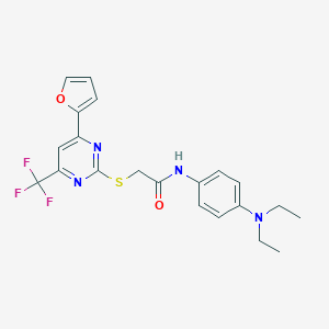 molecular formula C21H21F3N4O2S B284339 N-[4-(diethylamino)phenyl]-2-{[4-(furan-2-yl)-6-(trifluoromethyl)pyrimidin-2-yl]sulfanyl}acetamide 