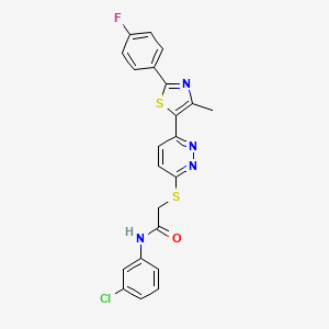 molecular formula C22H16ClFN4OS2 B2843434 N-(3-chlorophenyl)-2-({6-[2-(4-fluorophenyl)-4-methyl-1,3-thiazol-5-yl]pyridazin-3-yl}sulfanyl)acetamide CAS No. 923172-70-7