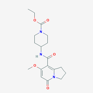 molecular formula C18H25N3O5 B2843440 ethyl 4-(7-methoxy-5-oxo-1,2,3,5-tetrahydroindolizine-8-amido)piperidine-1-carboxylate CAS No. 2034513-58-9