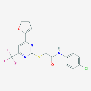 molecular formula C17H11ClF3N3O2S B284346 N-(4-chlorophenyl)-2-{[4-(furan-2-yl)-6-(trifluoromethyl)pyrimidin-2-yl]sulfanyl}acetamide 