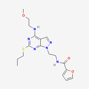 molecular formula C18H24N6O3S B2843484 N-(2-(4-((2-methoxyethyl)amino)-6-(propylthio)-1H-pyrazolo[3,4-d]pyrimidin-1-yl)ethyl)furan-2-carboxamide CAS No. 946364-92-7