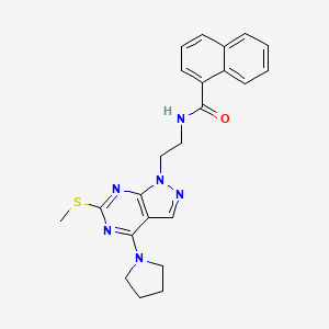 molecular formula C23H24N6OS B2843518 N-(2-(6-(methylthio)-4-(pyrrolidin-1-yl)-1H-pyrazolo[3,4-d]pyrimidin-1-yl)ethyl)-1-naphthamide CAS No. 946364-59-6