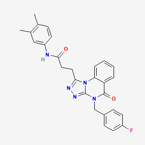 molecular formula C27H24FN5O2 B2843553 N-(3,4-dimethylphenyl)-3-{4-[(4-fluorophenyl)methyl]-5-oxo-4H,5H-[1,2,4]triazolo[4,3-a]quinazolin-1-yl}propanamide CAS No. 897615-97-3