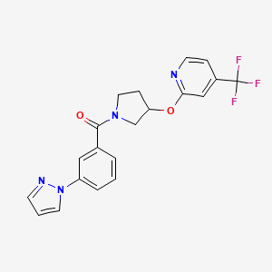 molecular formula C20H17F3N4O2 B2843565 2-({1-[3-(1H-pyrazol-1-yl)benzoyl]pyrrolidin-3-yl}oxy)-4-(trifluoromethyl)pyridine CAS No. 2034471-32-2