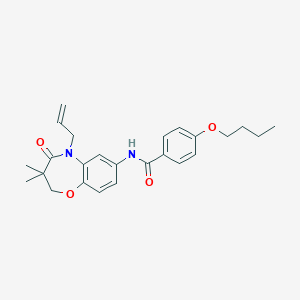 molecular formula C25H30N2O4 B2843625 N-(5-allyl-3,3-dimethyl-4-oxo-2,3,4,5-tetrahydrobenzo[b][1,4]oxazepin-7-yl)-4-butoxybenzamide CAS No. 921863-43-6