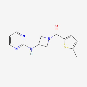 molecular formula C13H14N4OS B2843642 (5-Methylthiophen-2-yl)(3-(pyrimidin-2-ylamino)azetidin-1-yl)methanone CAS No. 2195882-89-2
