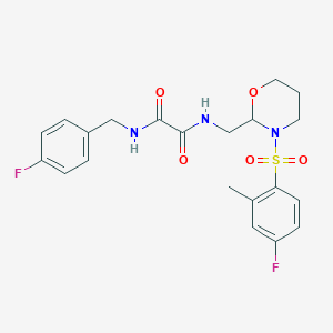 molecular formula C21H23F2N3O5S B2843655 N1-((3-((4-fluoro-2-methylphenyl)sulfonyl)-1,3-oxazinan-2-yl)methyl)-N2-(4-fluorobenzyl)oxalamide CAS No. 872987-12-7