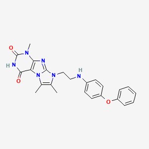 molecular formula C24H24N6O3 B2843657 1,6,7-trimethyl-8-(2-((4-phenoxyphenyl)amino)ethyl)-1H-imidazo[2,1-f]purine-2,4(3H,8H)-dione CAS No. 923684-41-7