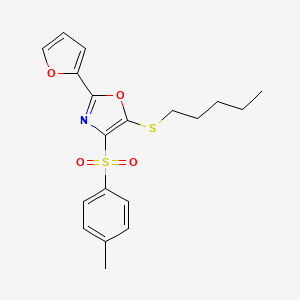 molecular formula C19H21NO4S2 B2843660 2-(Furan-2-yl)-5-(pentylthio)-4-tosyloxazole CAS No. 850928-55-1