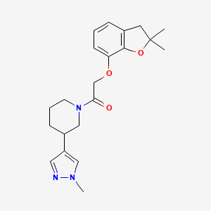 molecular formula C21H27N3O3 B2843661 2-[(2,2-Dimethyl-3H-1-benzofuran-7-yl)oxy]-1-[3-(1-methylpyrazol-4-yl)piperidin-1-yl]ethanone CAS No. 2310098-89-4