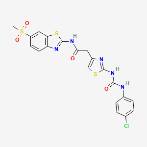molecular formula C20H16ClN5O4S3 B2843663 2-(2-(3-(4-chlorophenyl)ureido)thiazol-4-yl)-N-(6-(methylsulfonyl)benzo[d]thiazol-2-yl)acetamide CAS No. 921487-24-3